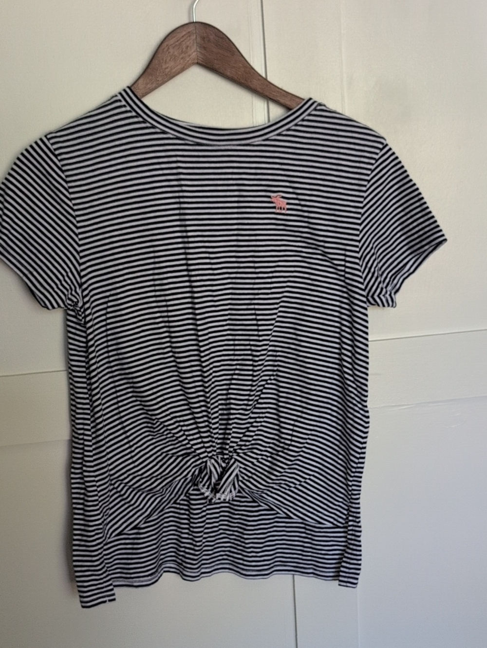 abercrombie kids Navy & White Striped Short-Sleeve Knot Tee with Pink Logo